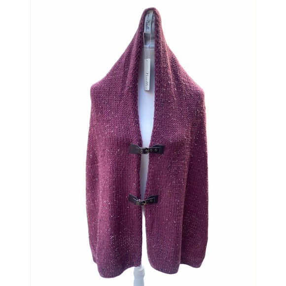Simply Noelle NWT Purple Maroon Knit Shawl Wrap Poncho Cape Boho Cozy Lagenlook - Picture 2 of 10